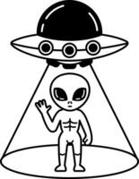 black and white illustration of an alien spaceship vector