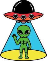 An alien is standing under of an alien spaceship vector