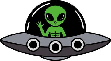 A green alien is sitting inside a spaceship vector