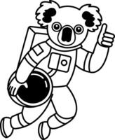 black and white illustration of a koala in a spacesuit with a thumbs up vector