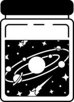 black and white illustration of a jar with a space scene in it vector