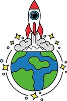 A rocket is launching into space from the earth vector