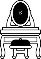 black and white illustration a wooden vanity with a mirror vector