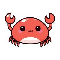 A cute cartoon crab with a round body, red color, and large claws. vector