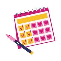 A colorful calendar with checkmarks and heart symbols. vector