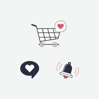 UI Icon Set Cart, Heart, Notification Bell for Apps and Websites vector
