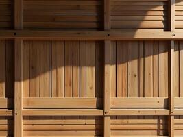 A wooden wall with a wooden door and window photo