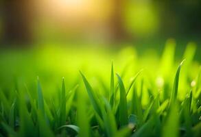 Green grass with sunlight in the background photo