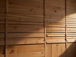 A wooden wall with a window in the middle photo