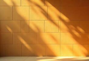 A yellow wall with some light coming through photo