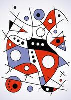 Abstract Painting with Geometric Shapes. Surreal art illustration in Joan Miro style. vector