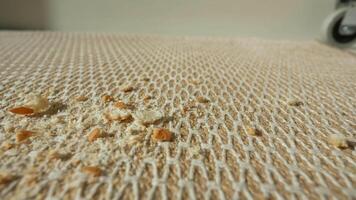 Clean kitchen mat collects crumbs and debris during cooking video