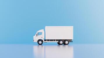 White truck on blue background 3d render photo