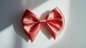 A red bow on a white surface photo