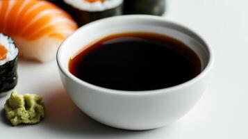 A bowl of sushi and a cup of black tea photo