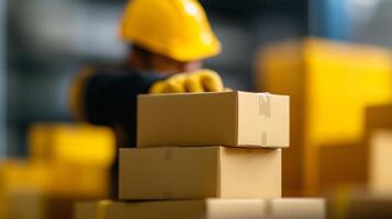 Factory Worker Packing Boxes, Warehouse photo