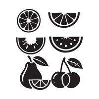 Fruit Slices and Whole Fruit Silhouettes Icon Set Citrus Pear Cherry vector