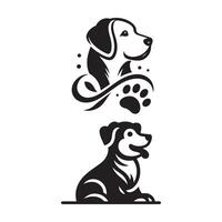 Loyal Dog Head Profile and Sitting Puppy Pet Art Illustrations for Animal Rescues and Veterinary Practices vector