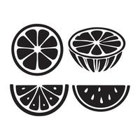 Fruit Slices Silhouette Icon Set Lemon Lime Orange Grapefruit Halves and Wedges vector
