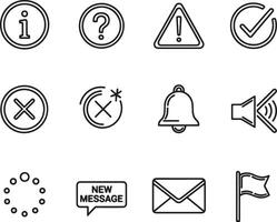 A set of icons that include a phone, a clock, a message, and a flag vector