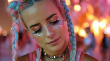 Holographic Festival Look with Glitter Makeup photo