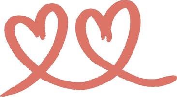 Two intertwined hand-drawn hearts in red vector