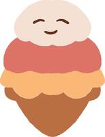 Hand-drawn smiling ice cream cone with three colorful scoops vector