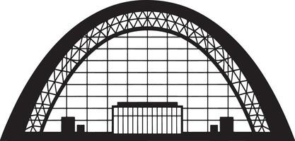 Black and white silhouette of a modern arch structure building. vector