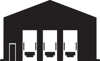 Simple black silhouette icon of a warehouse with three loading docks. vector