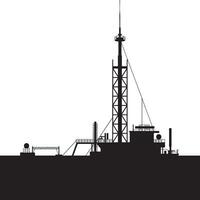 Silhouette of an offshore platform vessel with tall tower. vector