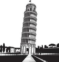 Leaning tower of pisa black and white illustration. vector