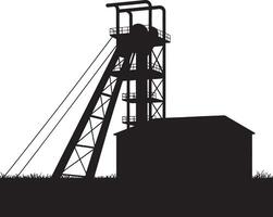 Silhouette of a mine headframe and building against a white background. vector