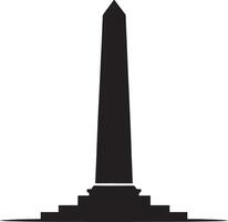 Simple black silhouette of a tall obelisk monument on a stepped base. vector