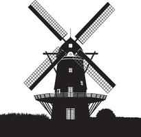 Black silhouette of a windmill isolated on white background. vector