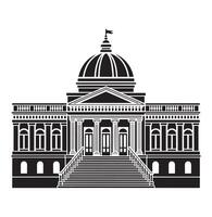 Grand Neoclassical Building Columns, Dome, Flag, Staircase, Windows. vector