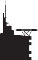 Building with helipad silhouette isolated on white background. vector