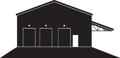 Black silhouette of a warehouse building with three large doors and a loading dock. vector
