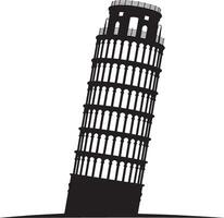 Leaning tower of pisa black silhouette illustration. vector