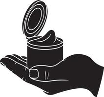 Hand holding open tin can of food. vector