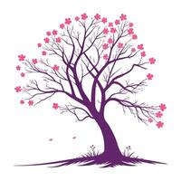 Blooming tree with pink flowers isolated on white background vector