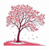 Blooming tree with red flowers isolated on white background vector