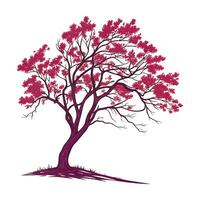 Pink tree with leaves isolated on white background in artistic style vector