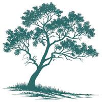 Silhouette of a tree with grass isolated on white background vector