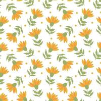 Abstract simple background, summer theme. Seamless pattern with flowers and leaves. A summer texture for the design. vector