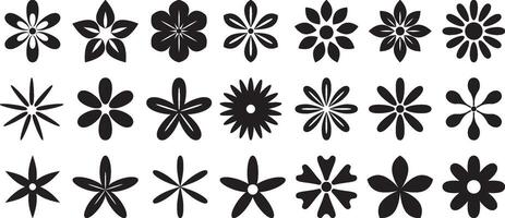 Minimalist black flower icons and botanical shapes in format vector