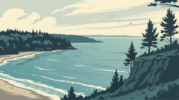 Serene Coastal Landscape Beach, Cliffs, and Ocean View vector