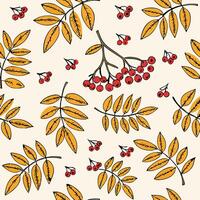Autumn Seamless Pattern Yellow Leaves and Red Berries vector