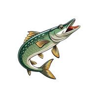 Stylized pike fish with open mouth and sharp teeth vector