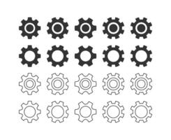 Collection of Black and Outline Gear Icons, Cogwheel Settings Symbols, Mechanical Engineering Elements, Industrial Tools, Illustration for Technology, System Preferences, App Interface Design vector