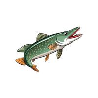 Cartoon Northern Pike Fish with Open Mouth Illustration vector